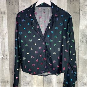 PINK VICTORIA’S SECRET Navy Blue Pajama Top Long Sleeves Size Small